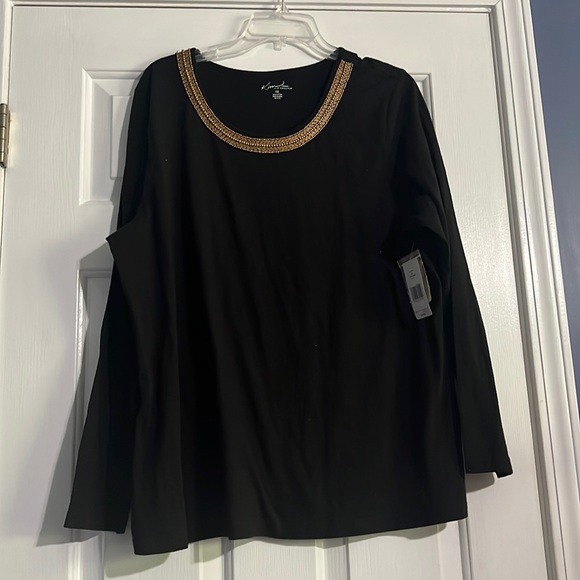 Kim Rogers Tops - Kim Rogers black long sleeve brushed gold bead neck  nwot removed for laundering